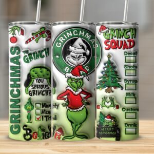 Grinch Christmas Skinny Tumbler, Funny Holiday Tumbler, Grinchmas Drinkware, Naughty or Nice Tumbler, Custom Grinch Squad Tumbler