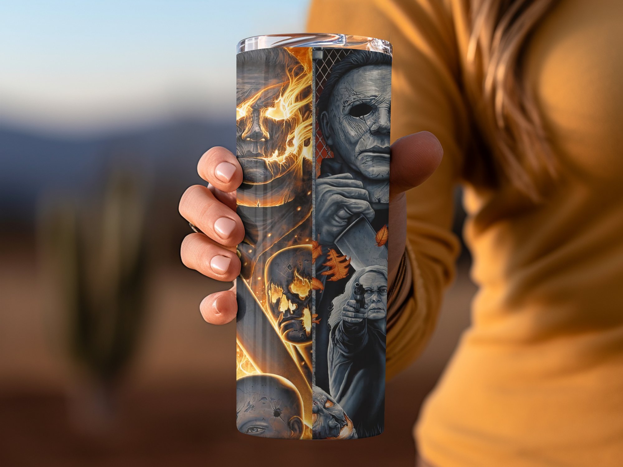 Horror Movie Art Tumbler, Scary Halloween Tumbler, 20oz Skinny Tumbler, Horror Character Design, Spooky Drinkware, Halloween Gift - Image 3