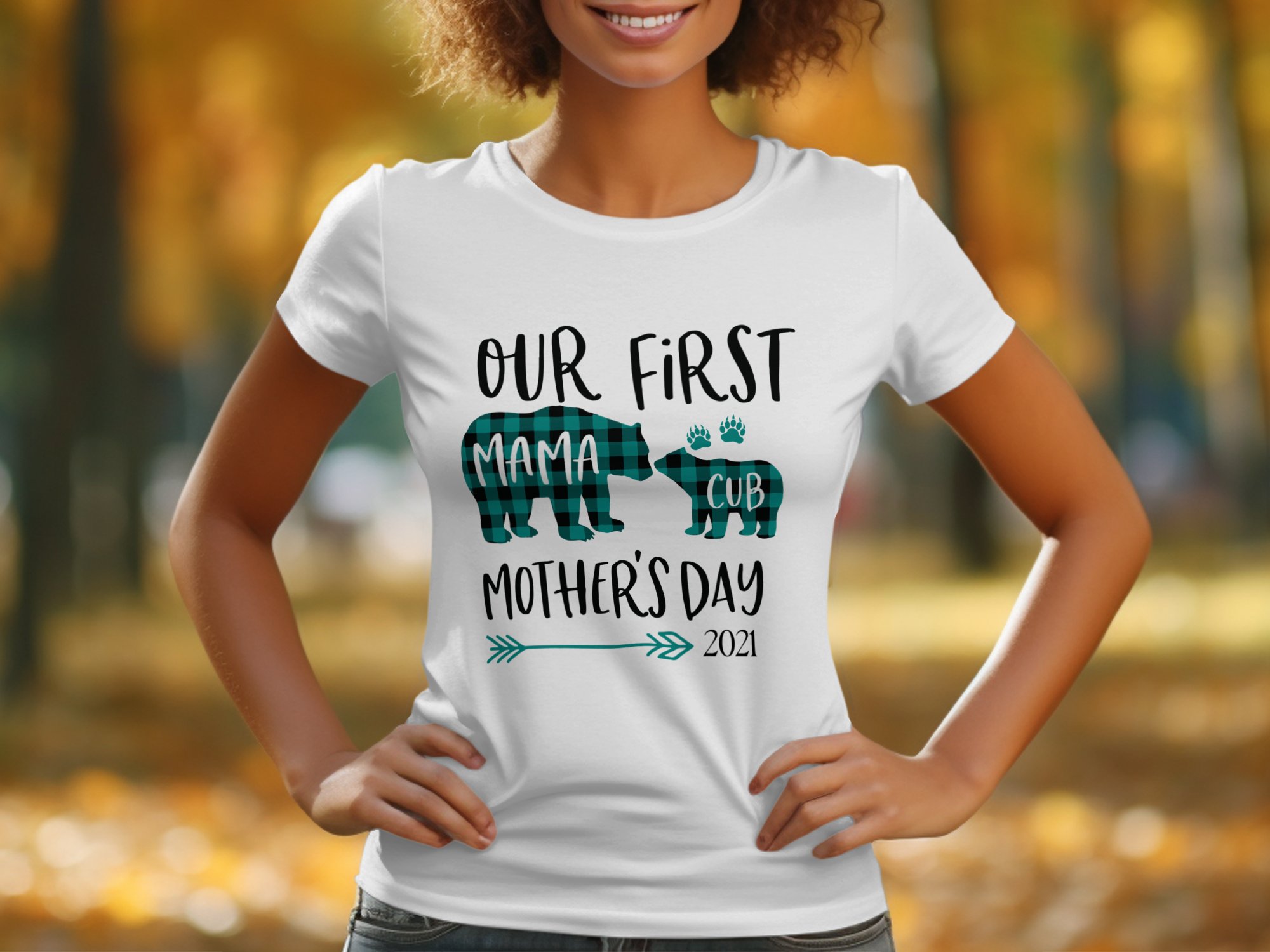 Our First Mothers Day Mama Bear Cub T-Shirt, Digital Art, 2021, Mom and Baby, Cute Gift for New Mom, Bear Family, Matching Family - Image 3