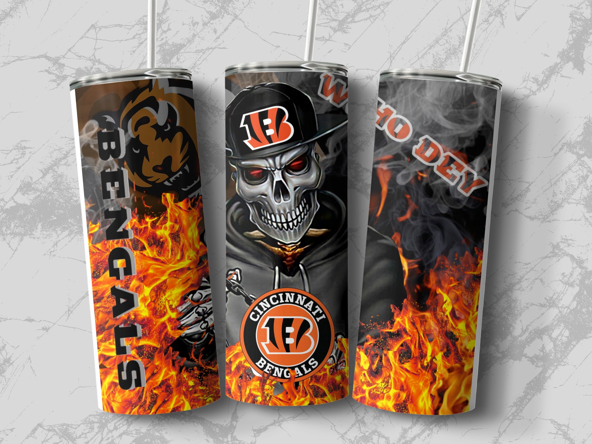 Bengals Tumbler, Cincinnati Bengals Fan Gift, Who Dey Tumbler, NFL Team Skull Tumbler, Football Fan Gift Idea, Sports Tumbler - Image 2