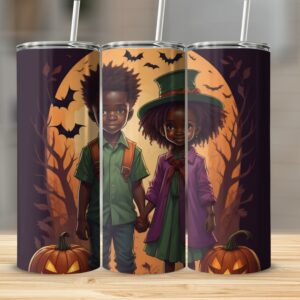 Cute Kids Halloween Design Tumbler, 20oz Skinny Tumbler, Halloween Party Accessory, Pumpkin and Witch Hat Tumbler, Fall Decor Gift