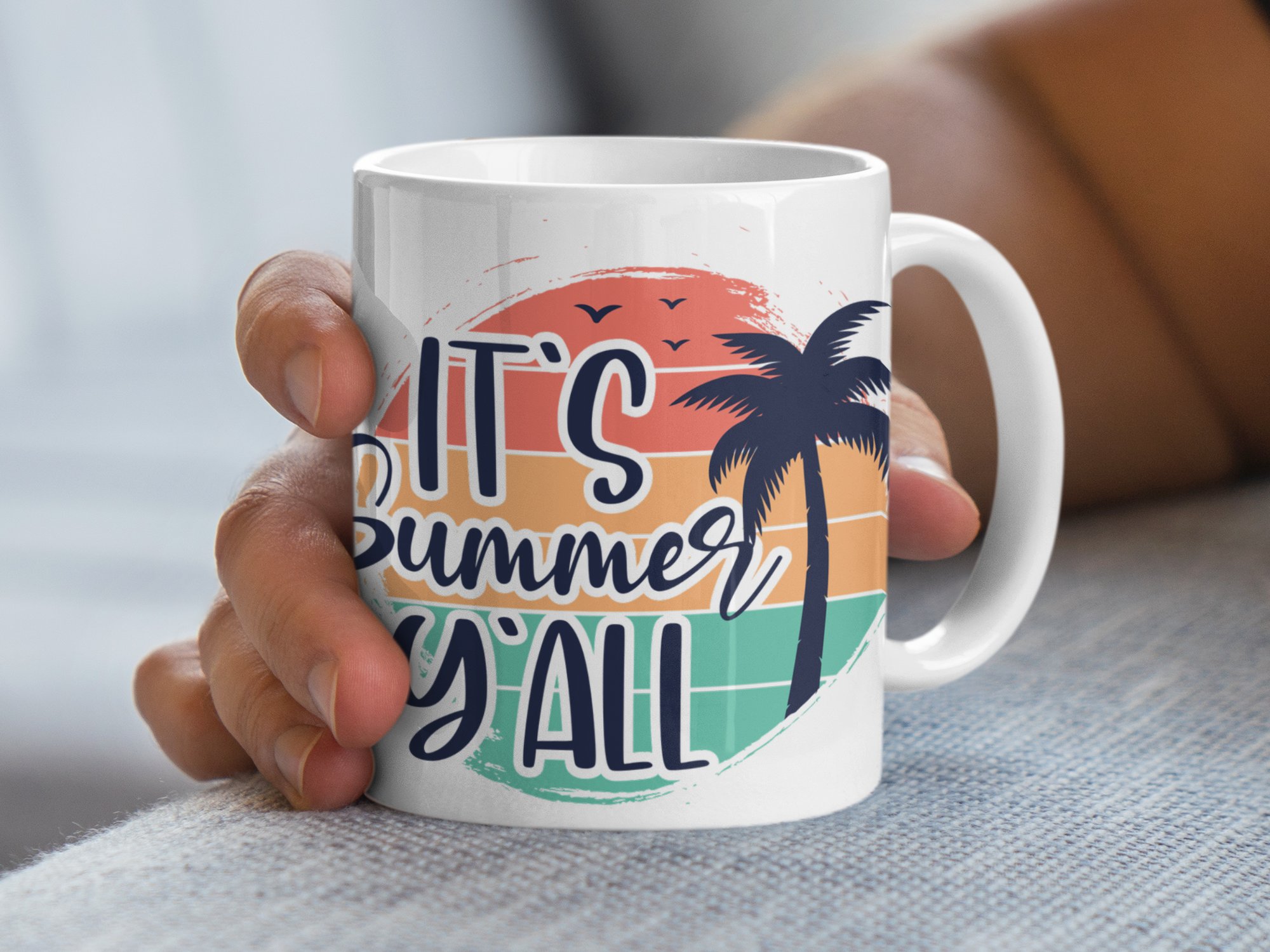 It's Summer Y'all Mug, Retro Palm Tree Mug, Summer Vibes Mug, Tropical Coffee Mug, Beach Lover Gift, Vacation Travel Mug, Fun Mug - Image 5