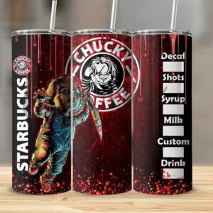 Chucky Coffee 20oz Skinny Tumbler, Horror Movie Inspired Tumbler, Scary Movie Tumbler, Halloween Gift, Horror Fan Gift, Coffee Lover Gift