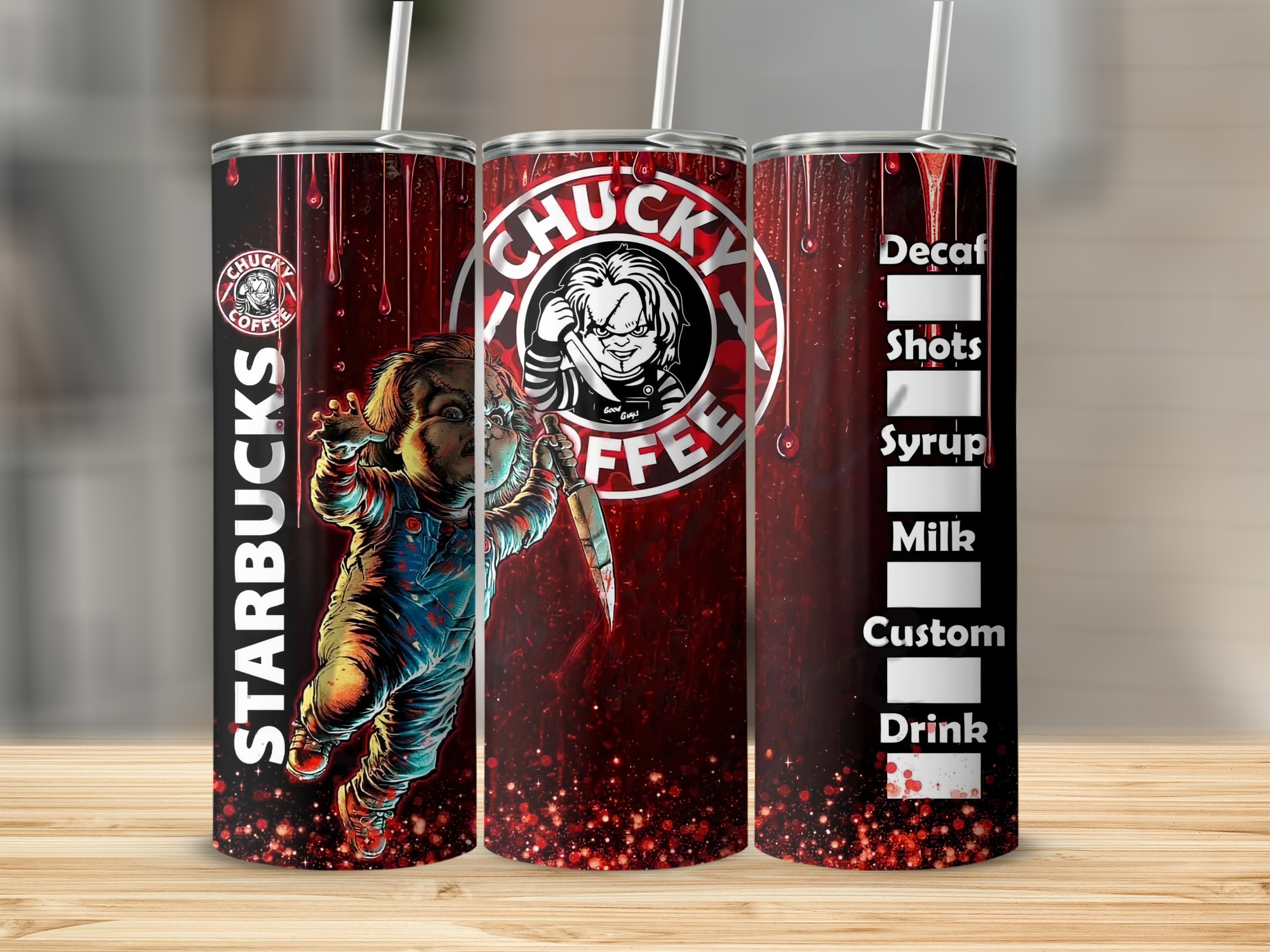 Chucky Coffee 20oz Skinny Tumbler, Horror Movie Inspired Tumbler, Scary Movie Tumbler, Halloween Gift, Horror Fan Gift, Coffee Lover Gift