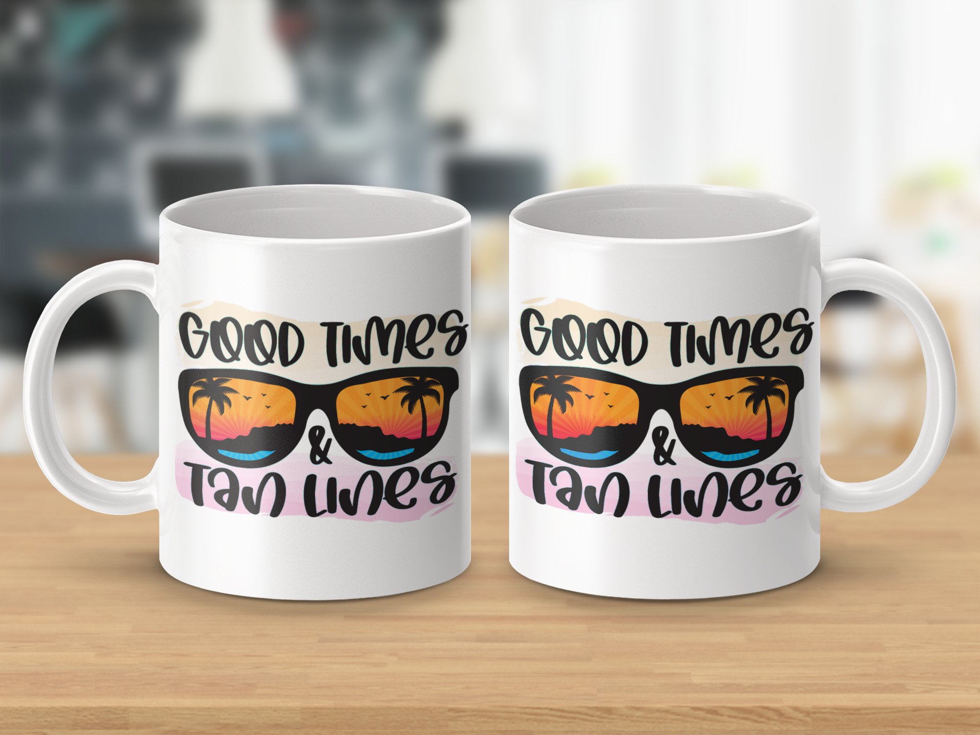 Good Times and Tan Lines Mug, Summer Beach Coffee Cup, Tropical Vibes Gift, Fun Vacation Mug, Colorful Sunset Design - Image 3