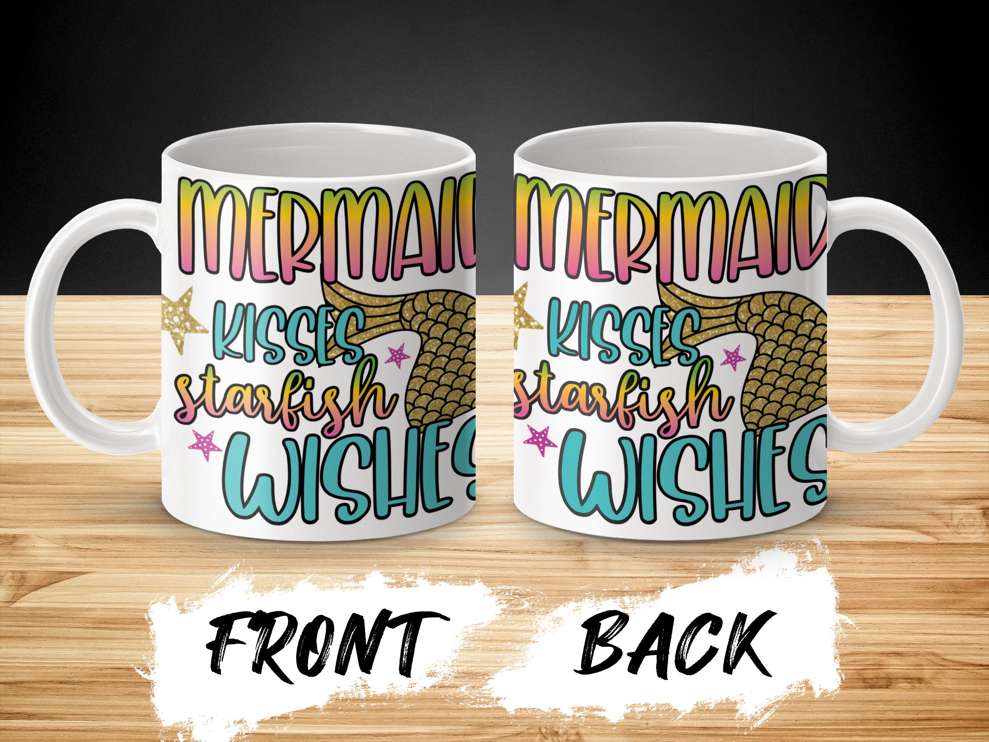 Mermaid Kisses Starfish Wishes Mug, Cute Mermaid Mug, Inspirational Mug, Ocean Theme Mug, Mermaid Tail Mug, Sea Lover Gift Mug - Image 2