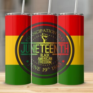 Juneteenth Emancipation Day 20 oz Skinny Tumbler, Black American Freedom Tumbler, June 19th 1865 Commemorative Tumbler