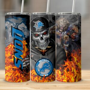 Detroit Lions Skull Tumbler, NFL Team Fan Gift, Football Themed Tumbler, Sports Lover Drinkware, Unique Detroit Collectible