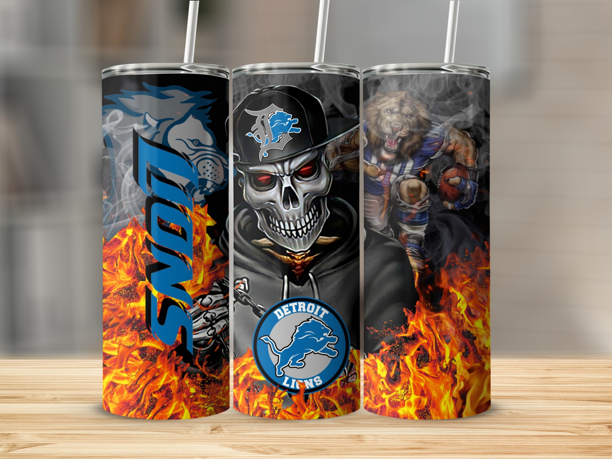 Detroit Lions Skull Tumbler, NFL Team Fan Gift, Football Themed Tumbler, Sports Lover Drinkware, Unique Detroit Collectible
