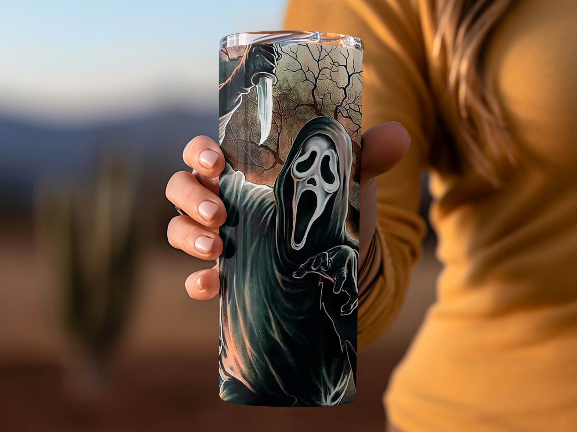 Halloween Horror Scream Tumbler, Ghost Face Skinny Tumbler, Scary Movie Inspired Tumbler, 20oz Insulated Drinkware, Gory Art Tumbler - Image 3