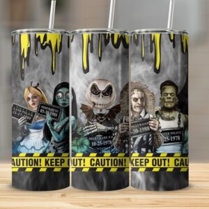 Halloween Movie Character Tumbler, 20oz Skinny Tumbler, Scary Character Tumbler, Personalized Gift, Caution Keep Out Tumbler