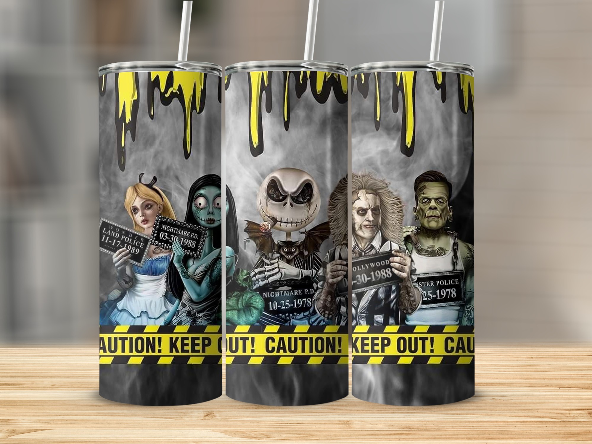 Halloween Movie Character Tumbler, 20oz Skinny Tumbler, Scary Character Tumbler, Personalized Gift, Caution Keep Out Tumbler