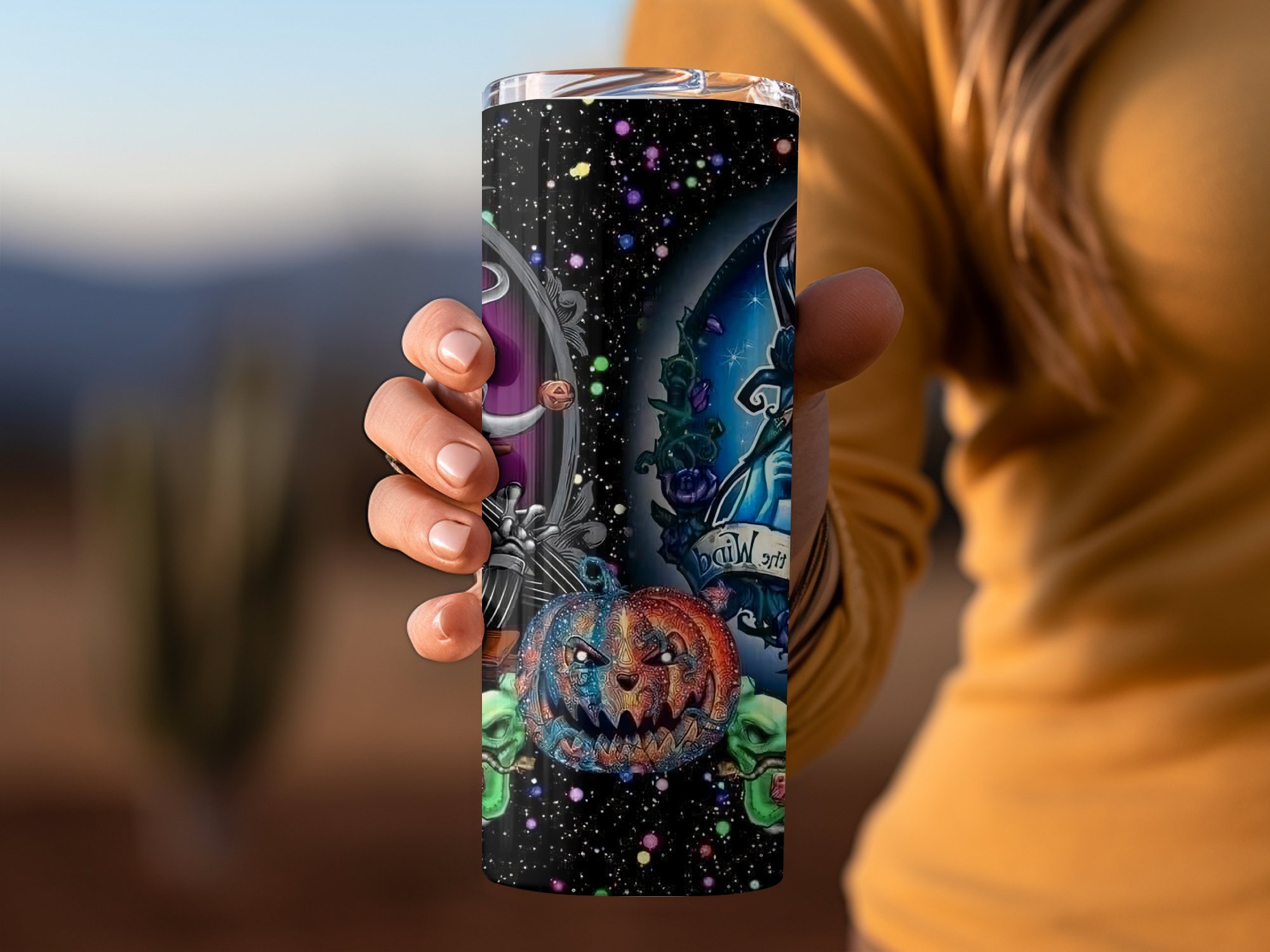 Halloween Gothic Tumbler, Nightmare Themed Skinny Tumbler, Spooky Jack and Sally Art Tumbler, Unique Horror Gift for Fans - Image 2