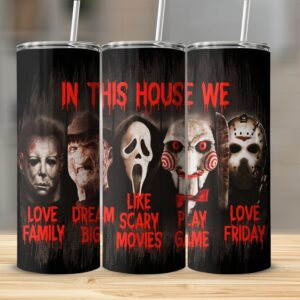 Horror Movie Inspired 20oz Skinny Tumbler, Slasher Icons Tumbler, Scary Movie Quotes Tumbler, Halloween Gift Tumbler, Creepy Tumbler