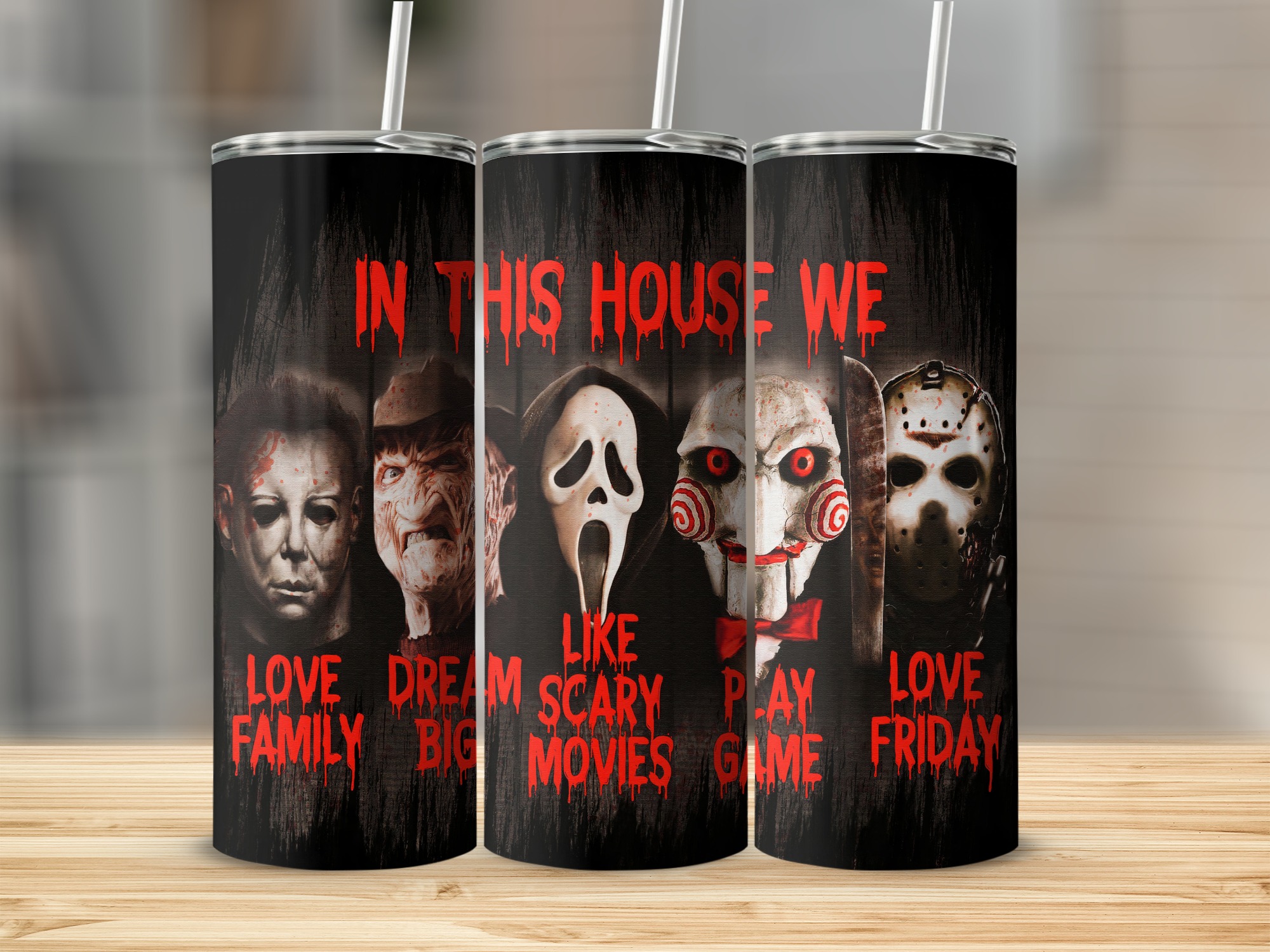 Horror Movie Inspired 20oz Skinny Tumbler, Slasher Icons Tumbler, Scary Movie Quotes Tumbler, Halloween Gift Tumbler, Creepy Tumbler