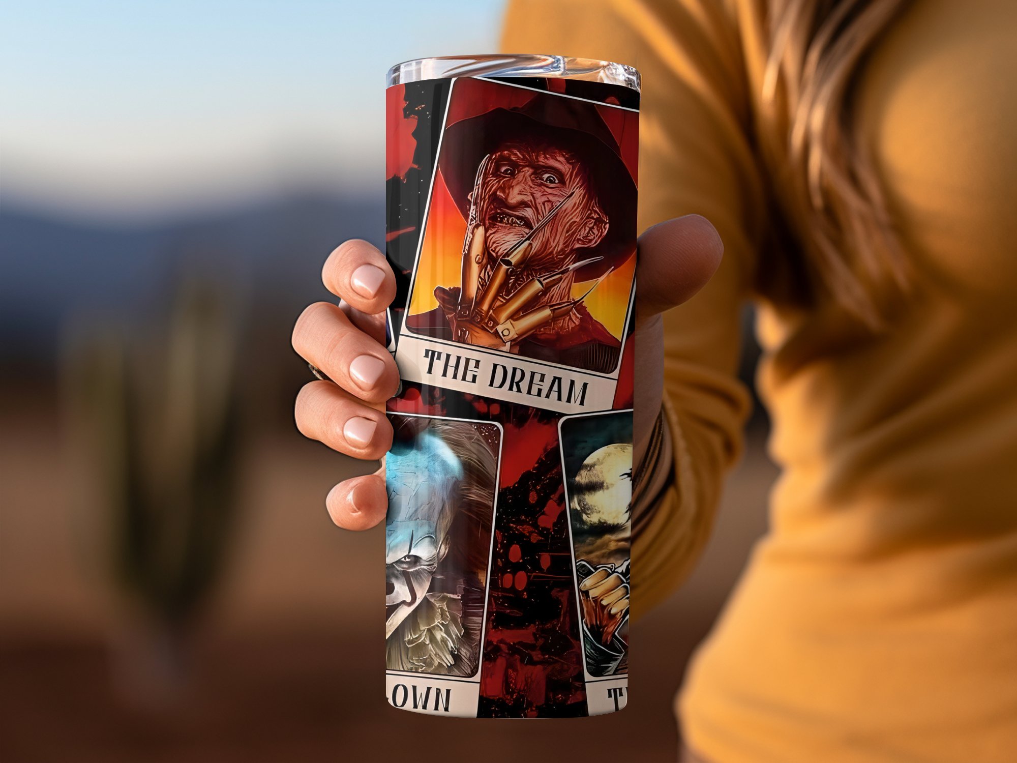 Ghost Face The Dream The Camper The Clown The Slasher Horror Skinny Tumbler, Halloween Characters 20oz Tumbler For Scary Movie Fans - Image 3