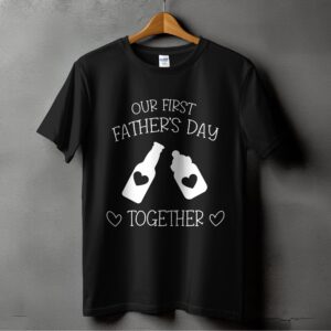 Our First Fathers Day T Shirt, New Dad Gift, Digital, Beer Bottle and Milk Bottle, Father Son, Matching, Fathers Day Present