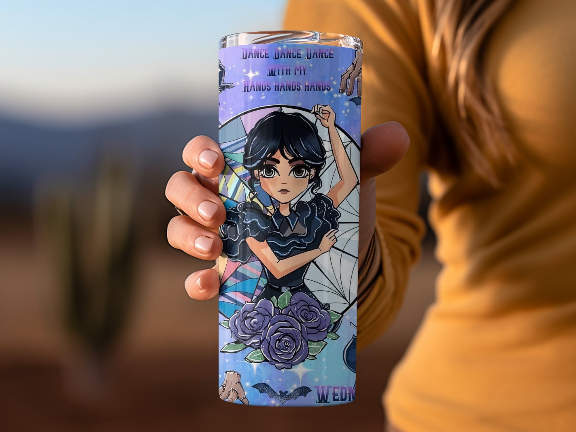 Wednesday Addams 20oz Skinny Tumbler, Goth Character Tumbler, Distinctive Art Tumbler, Dark Aesthetic Tumbler, Trendy Drinkware - Image 3