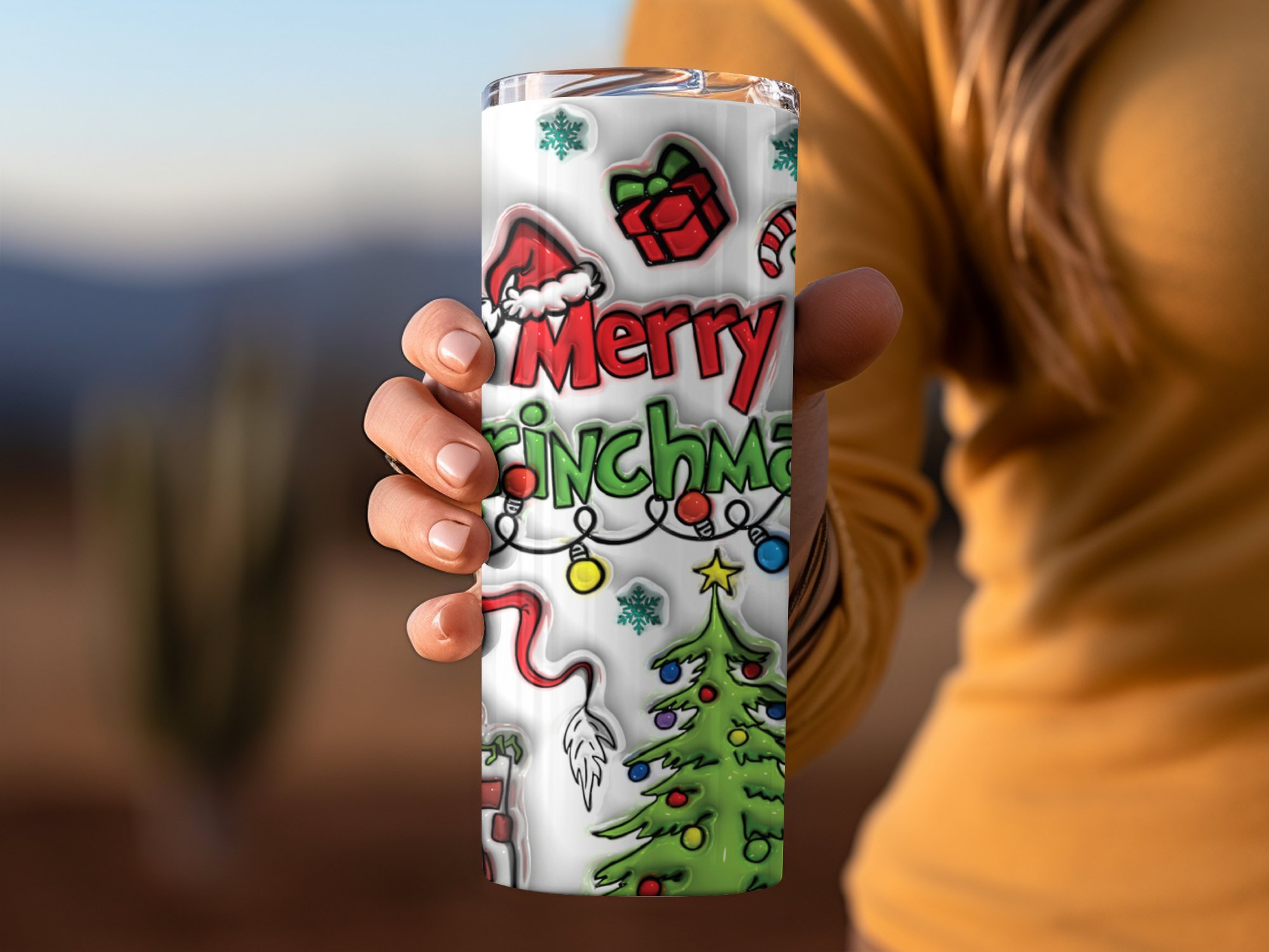 Christmas Grinch Tumbler, Merry Grinchmas Skinny Tumbler, 20oz Holiday Tumbler, Christmas Tree Grinch Mug, Grinch Christmas Gift - Image 2