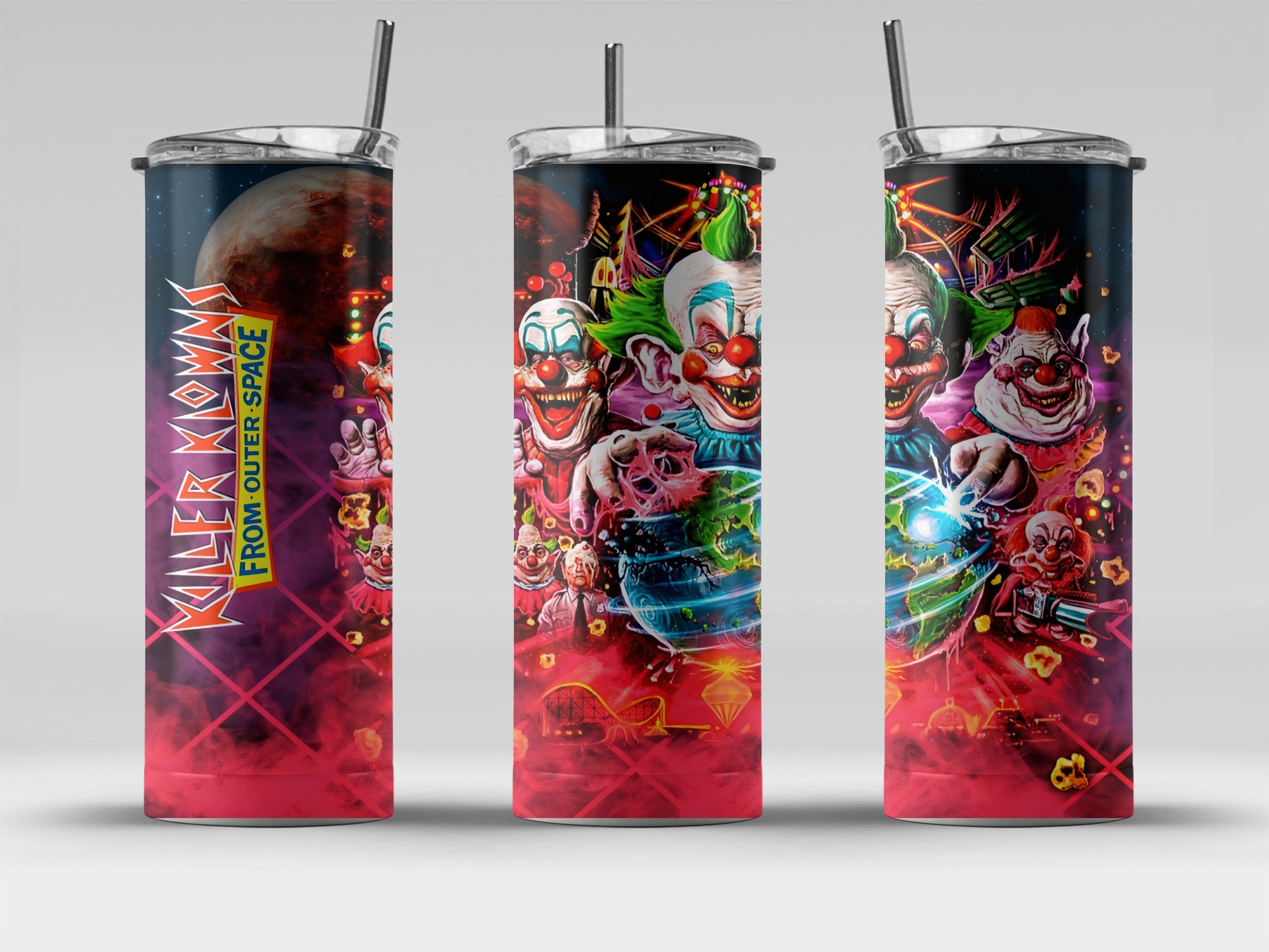 Killer Klowns From Outer Space Tumbler, 20oz Skinny Tumbler With Horror Clown Design, Spooky Sci-Fi Insulated Drinkware - Image 4