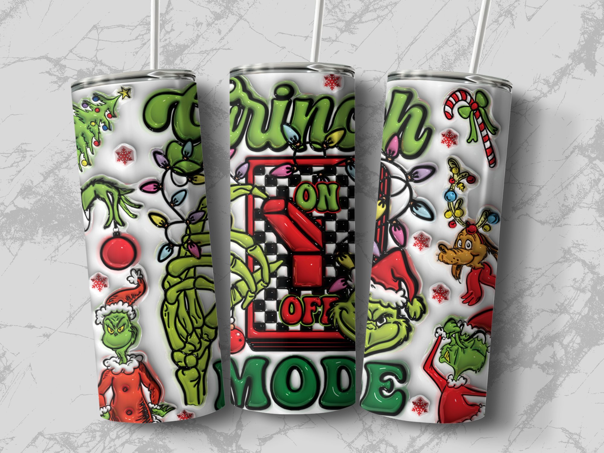 Grinch On Off Mode 20oz Skinny Tumbler, Christmas Holiday Tumbler, Funny Grinch Gift, Christmas Drinkware, Unique Christmas Tumbler, Grinch - Image 4