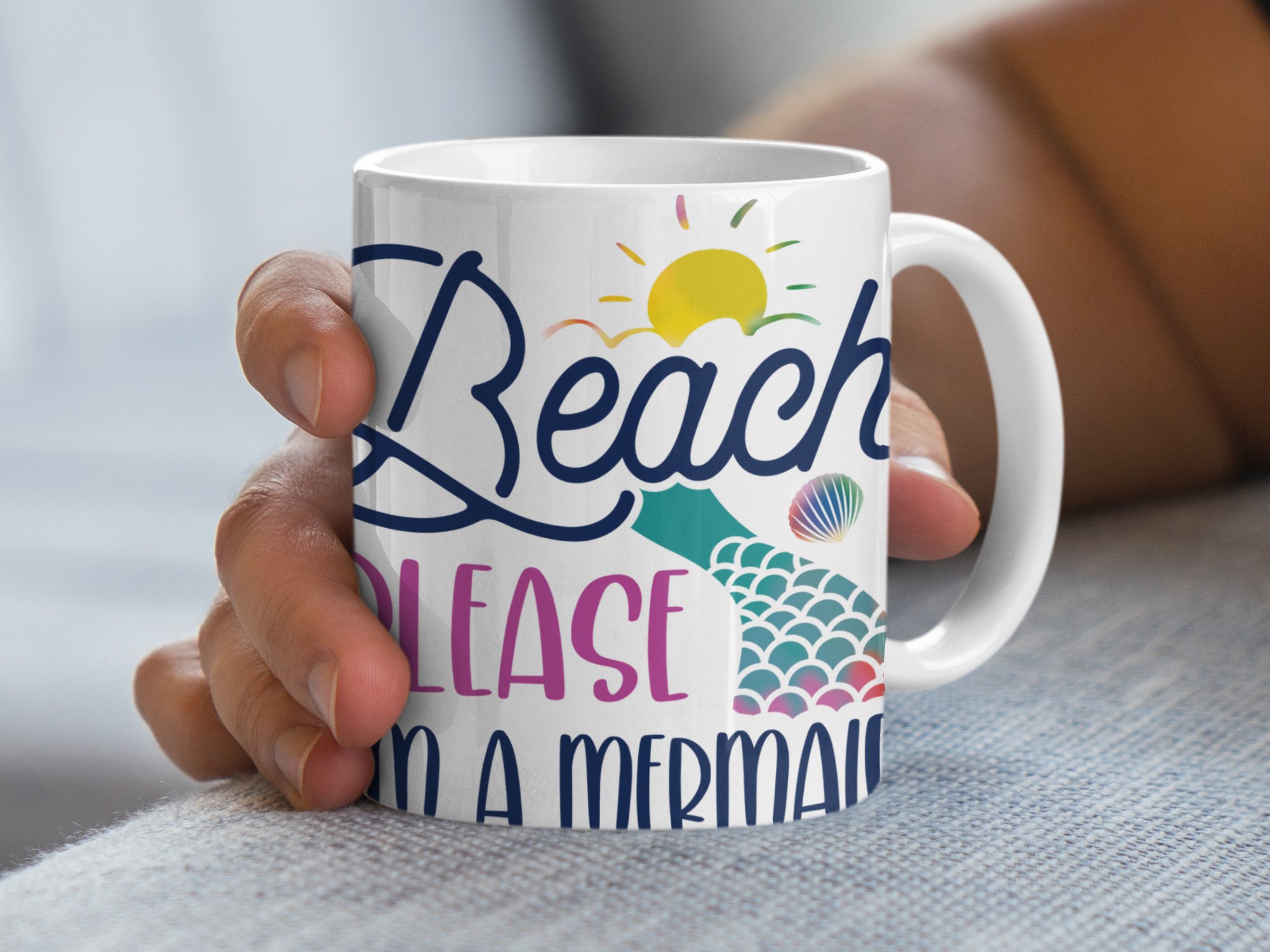 Beach Please I'm a Mermaid Mug, Mermaid Themed Mug, Beach Lover's Gift, Fun Quote Mug, Ocean Inspired Coffee Mug, Colorful Cute Mug - Image 5