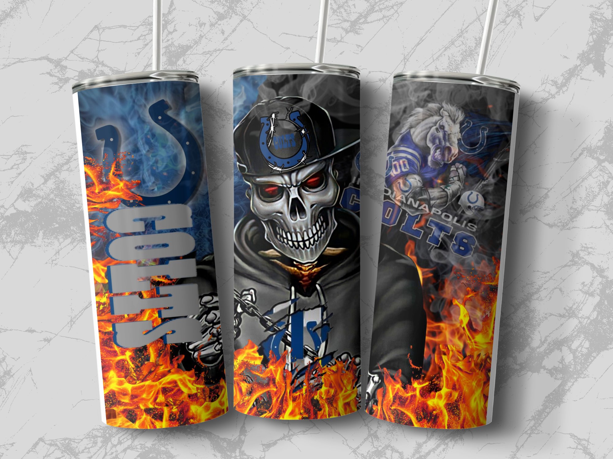 Colts Skull Smoke Indianapolis Design, Custom Sports Fan Gift, Unique Team Merchandise, Artistic Tumbler, Intense Fan Art Cup - Image 2