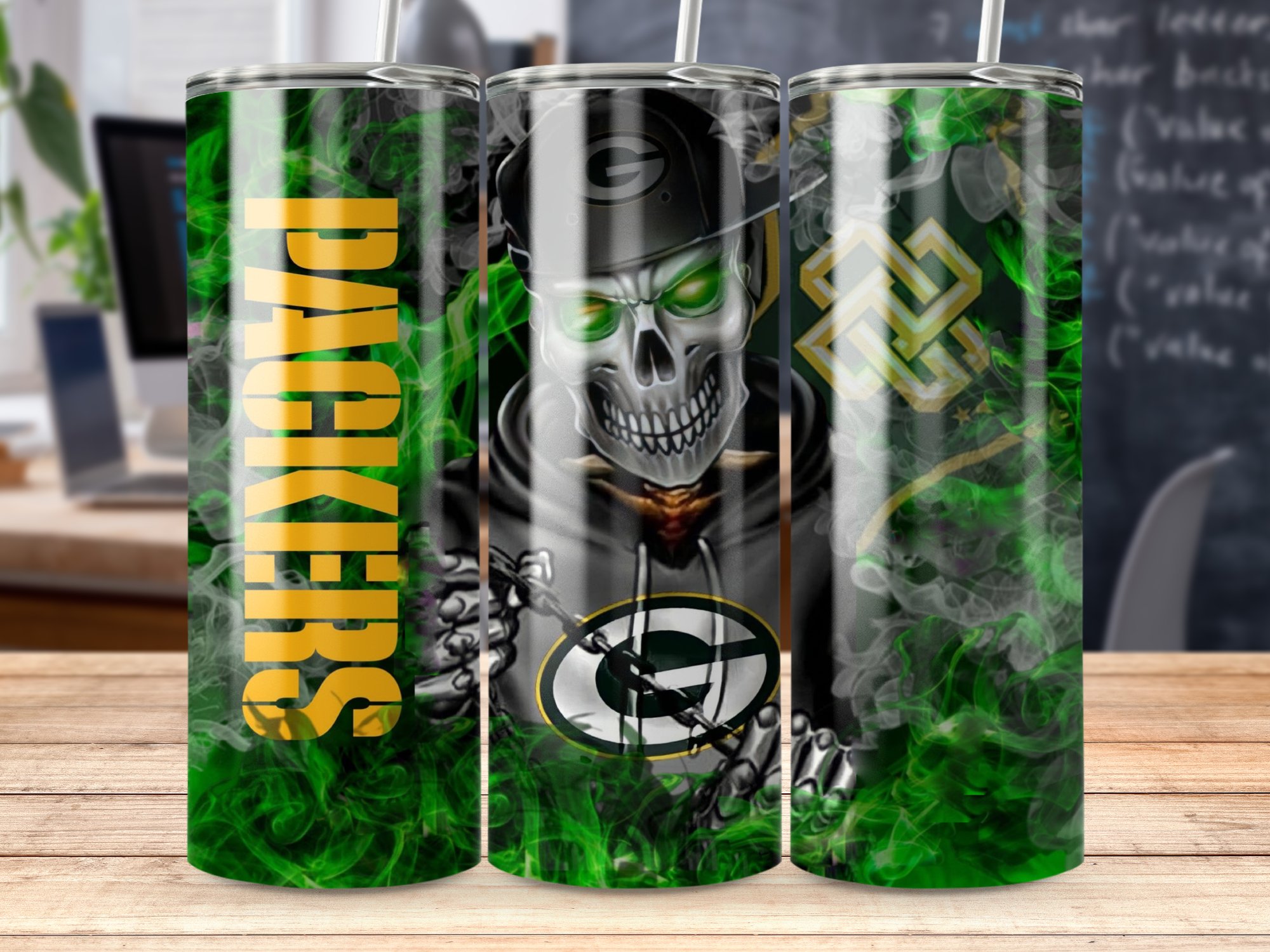 Green Bay Packers Skeleton Skull Graphic, Halloween Theme, Sports Fan Gift, Creepy Skull Tumbler, Eerie Design, Unique Gift Idea - Image 4
