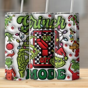 Grinch On Off Mode 20oz Skinny Tumbler, Christmas Holiday Tumbler, Funny Grinch Gift, Christmas Drinkware, Unique Christmas Tumbler, Grinch