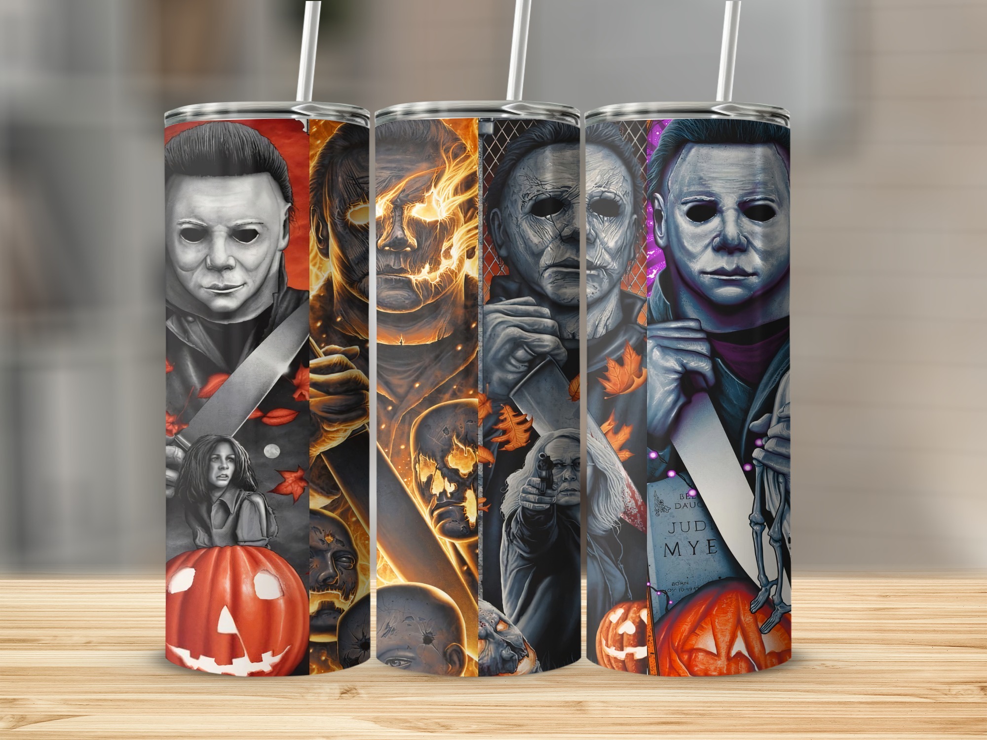 Horror Movie Art Tumbler, Scary Halloween Tumbler, 20oz Skinny Tumbler, Horror Character Design, Spooky Drinkware, Halloween Gift