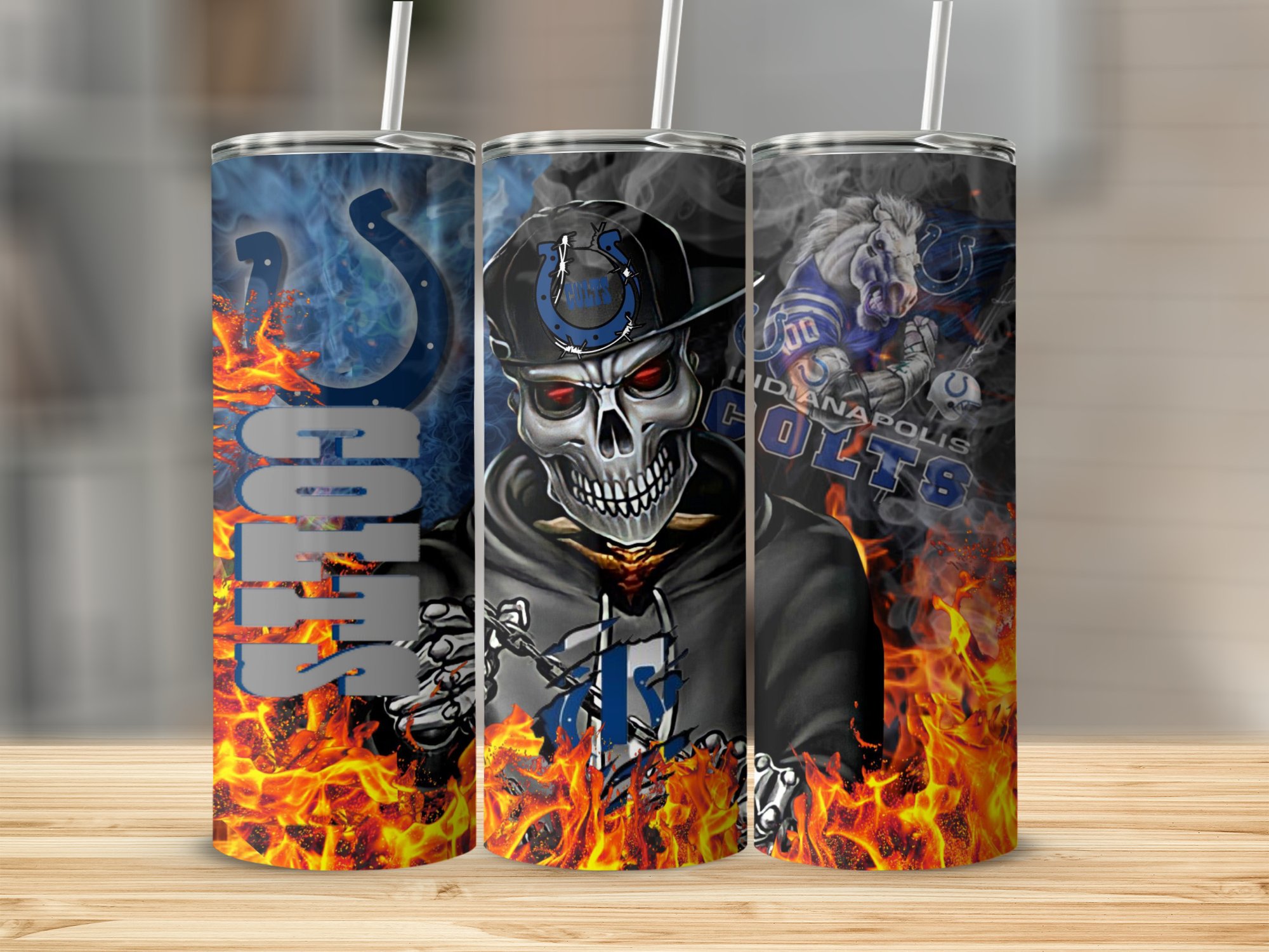 Colts Skull Smoke Indianapolis Design, Custom Sports Fan Gift, Unique Team Merchandise, Artistic Tumbler, Intense Fan Art Cup