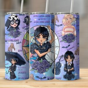 Wednesday Addams 20oz Skinny Tumbler, Goth Character Tumbler, Distinctive Art Tumbler, Dark Aesthetic Tumbler, Trendy Drinkware