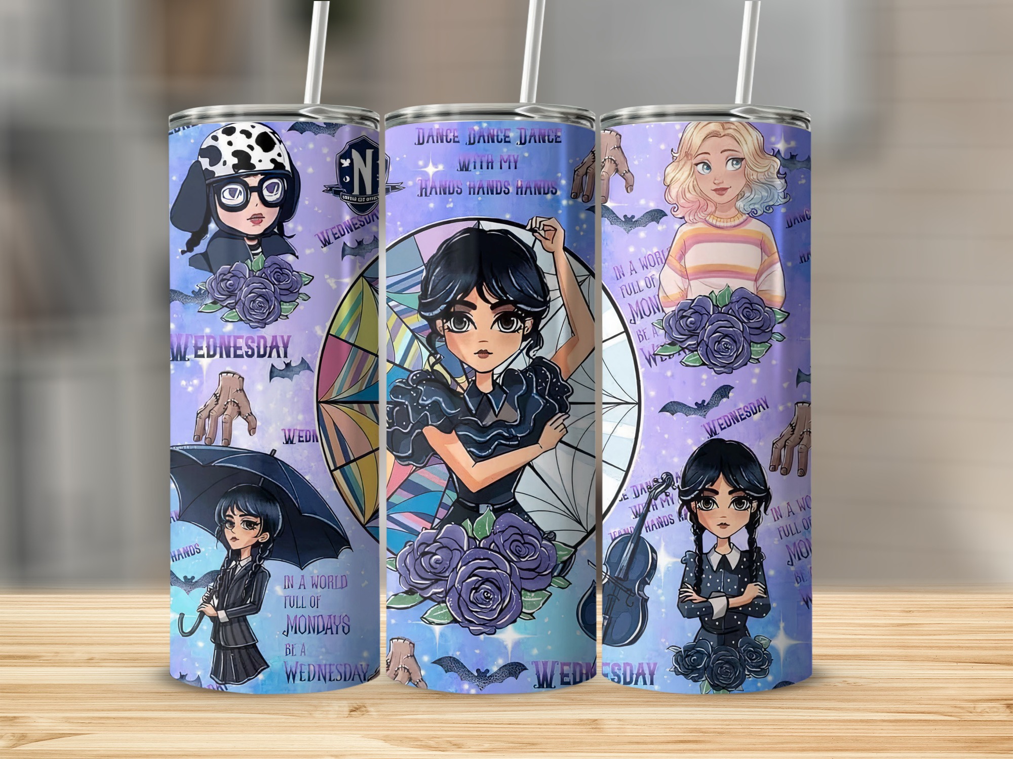 Wednesday Addams 20oz Skinny Tumbler, Goth Character Tumbler, Distinctive Art Tumbler, Dark Aesthetic Tumbler, Trendy Drinkware