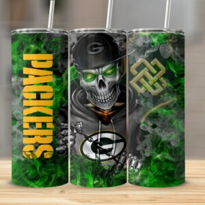 Green Bay Packers Skeleton Skull Graphic, Halloween Theme, Sports Fan Gift, Creepy Skull Tumbler, Eerie Design, Unique Gift Idea