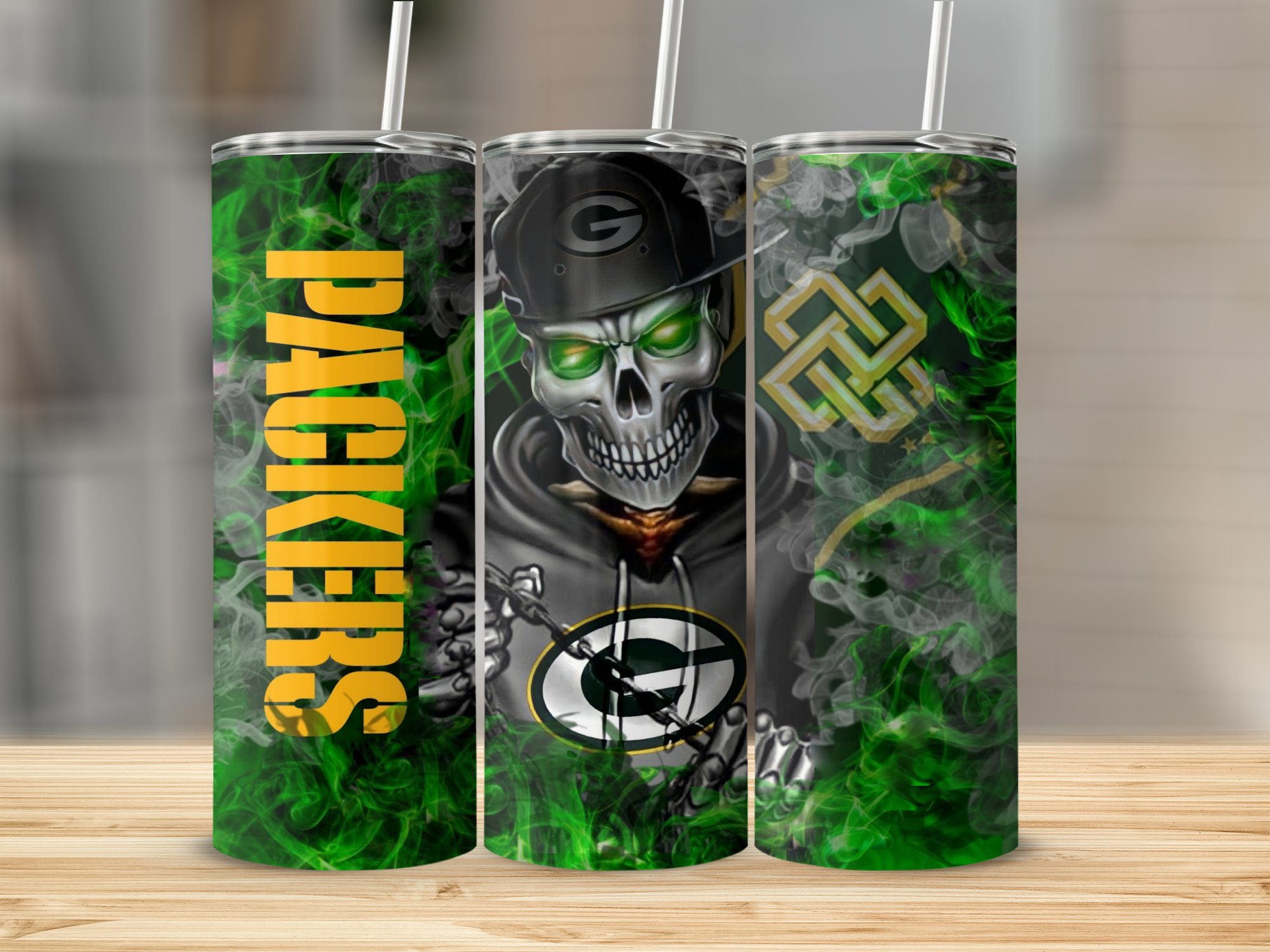 Green Bay Packers Skeleton Skull Graphic, Halloween Theme, Sports Fan Gift, Creepy Skull Tumbler, Eerie Design, Unique Gift Idea