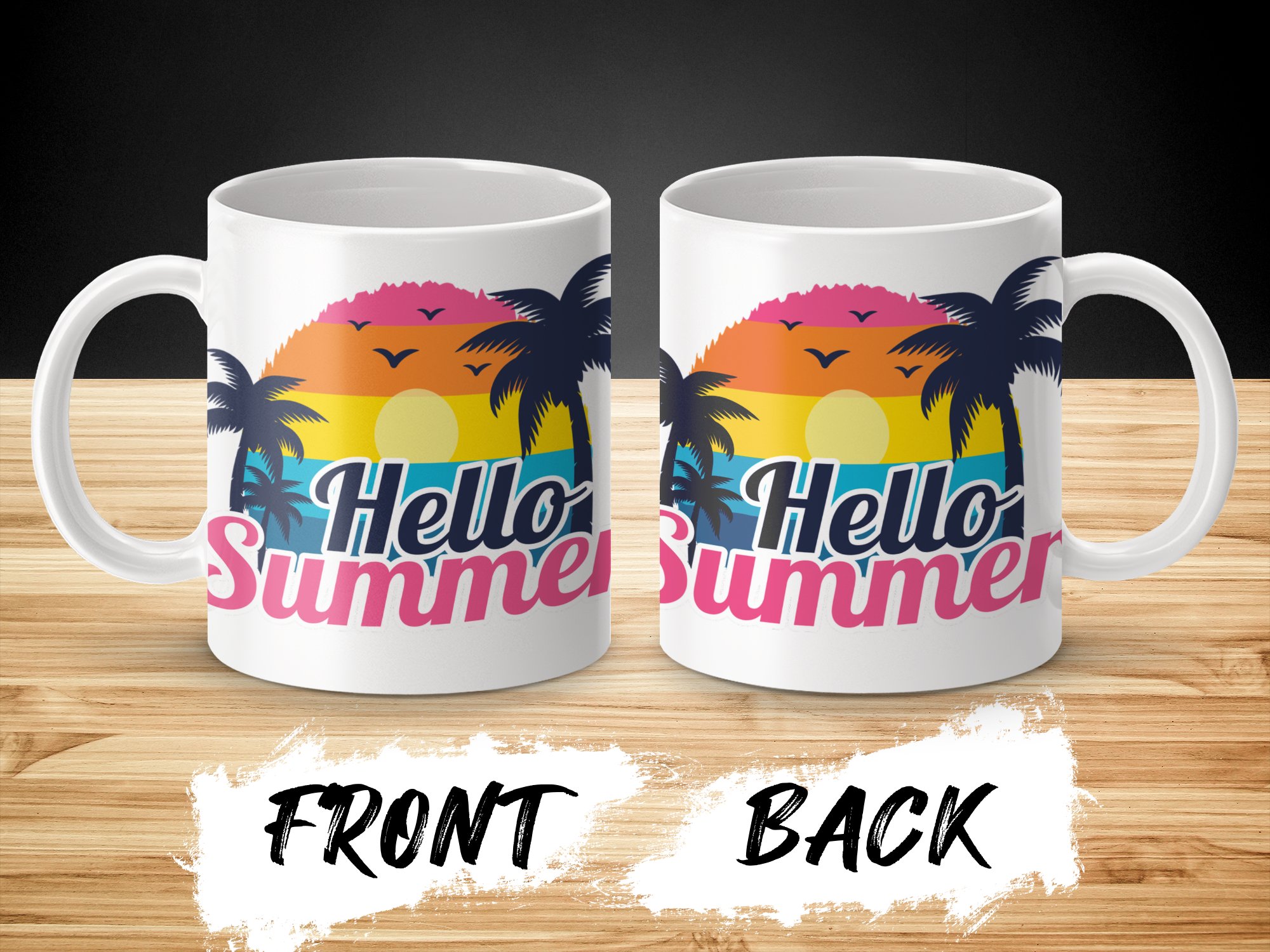 Hello Summer Mug, Colorful Tropical Sunrise Mug, Summer Vibe Mug, Palm Trees Mug, Beach Scene Mug, Vacation Mug, Holiday Fun Mug - Image 2