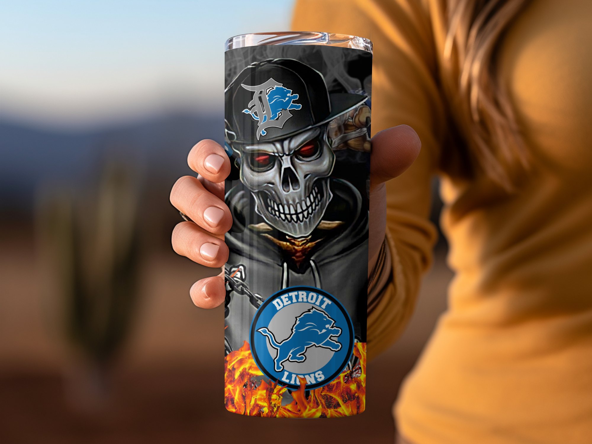 Detroit Lions Skull Tumbler, NFL Team Fan Gift, Football Themed Tumbler, Sports Lover Drinkware, Unique Detroit Collectible - Image 4