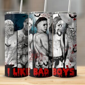 Horror Movie Bad Boys Tumbler, Halloween Scary Character Tumbler, Creepy Killer 20oz Skinny Tumbler, Horror Themed Gift