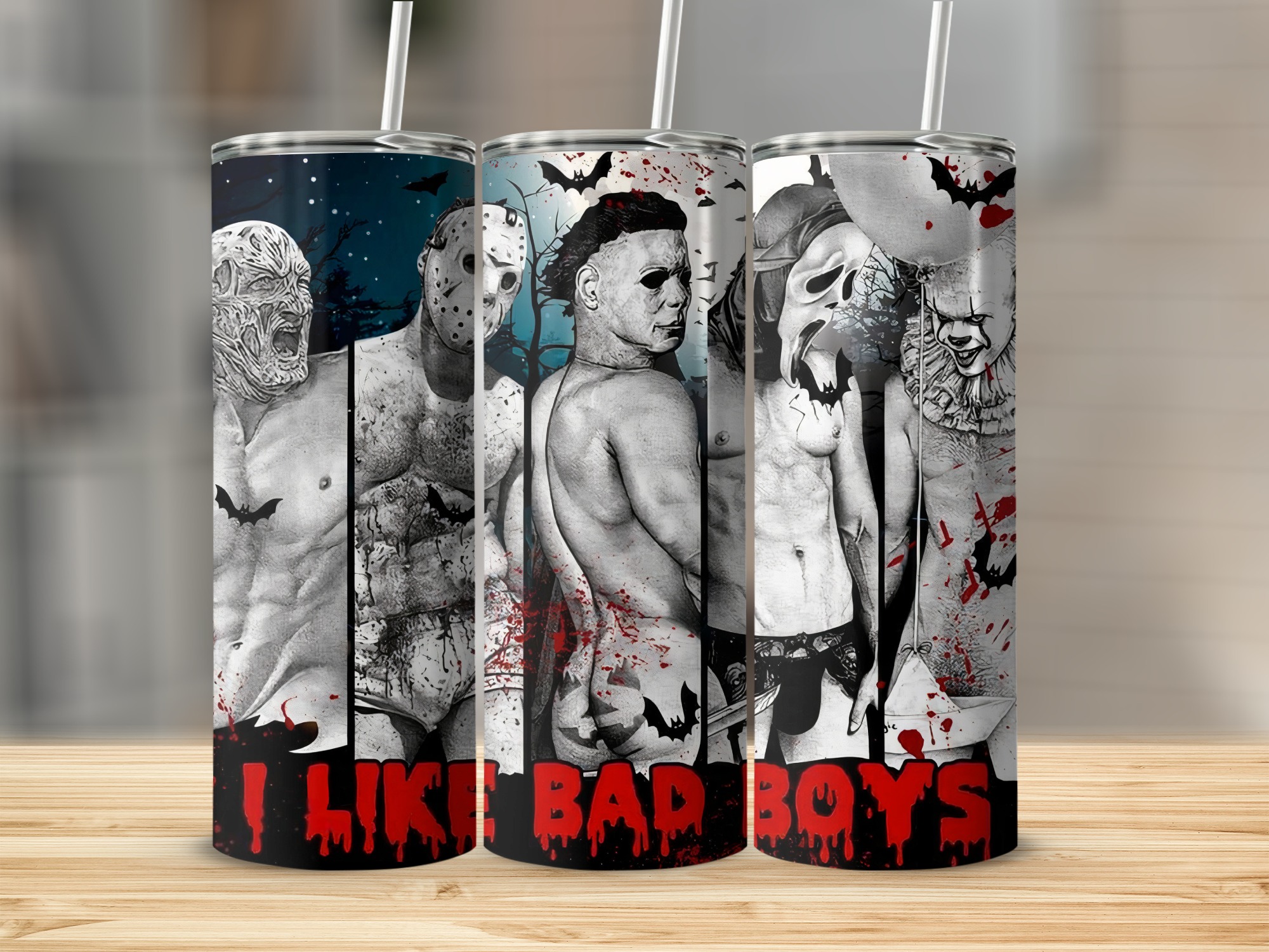 Horror Movie Bad Boys Tumbler, Halloween Scary Character Tumbler, Creepy Killer 20oz Skinny Tumbler, Horror Themed Gift