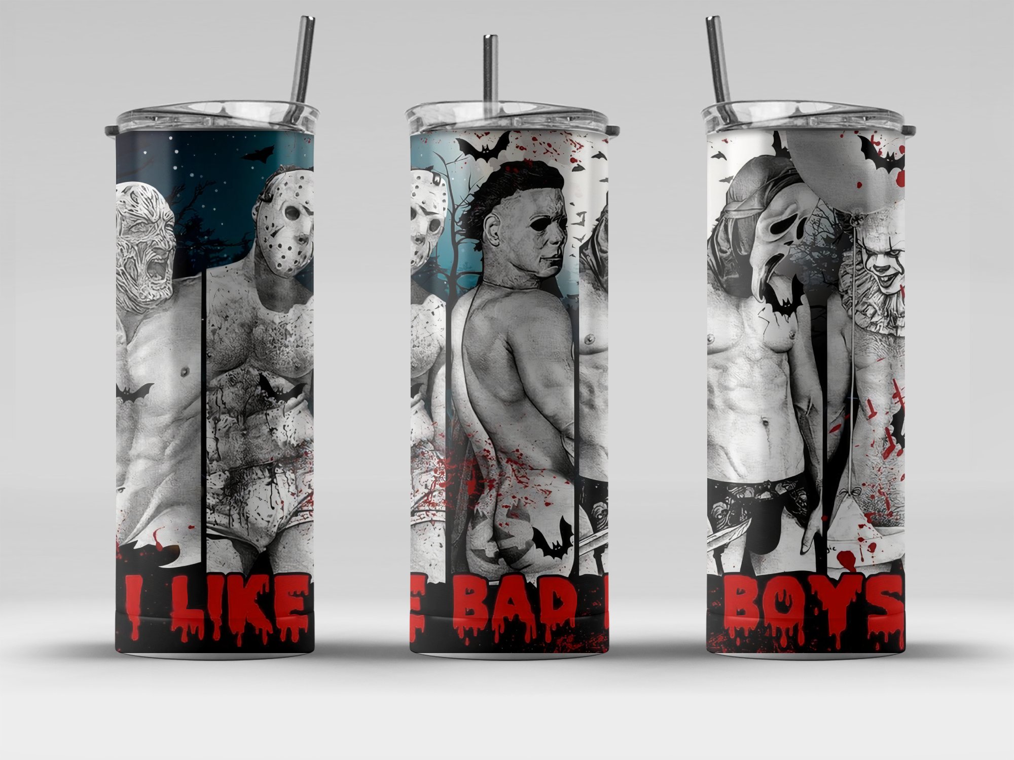 Horror Movie Bad Boys Tumbler, Halloween Scary Character Tumbler, Creepy Killer 20oz Skinny Tumbler, Horror Themed Gift - Image 4