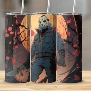 Horror Themed Tumbler, Jason Voorhees Artwork, 20oz Skinny Tumbler, Scary Movie Merchandise, Halloween Gift Idea, Horror Fan Gift
