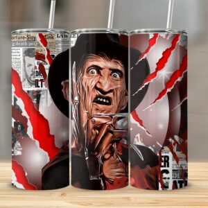 Horror Movie Tumbler, 20oz Skinny Tumbler, Movie Fan Gift, Scary Character Tumbler, Unique Horror Drinkware, Halloween Gift Tumbler