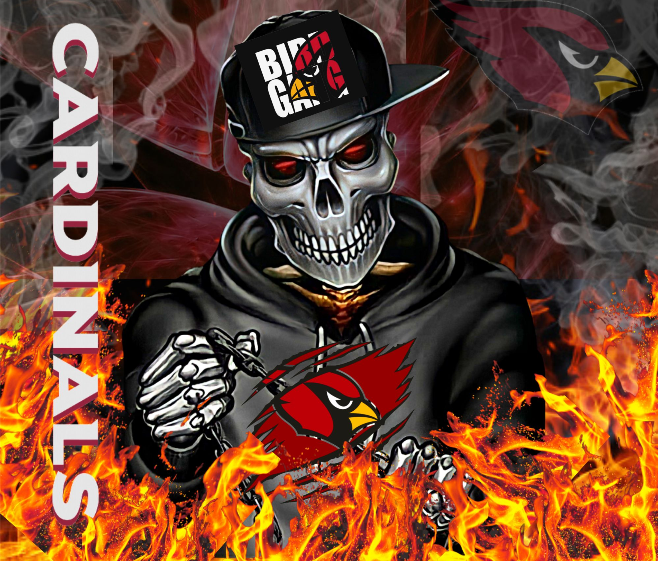 Cardinal Skeleton Tumbler Cup, Skull Design, Customizable, Unique Gift, Halloween Tumbler, Bird Gang Themed Tumbler, Fire Background - Image 6