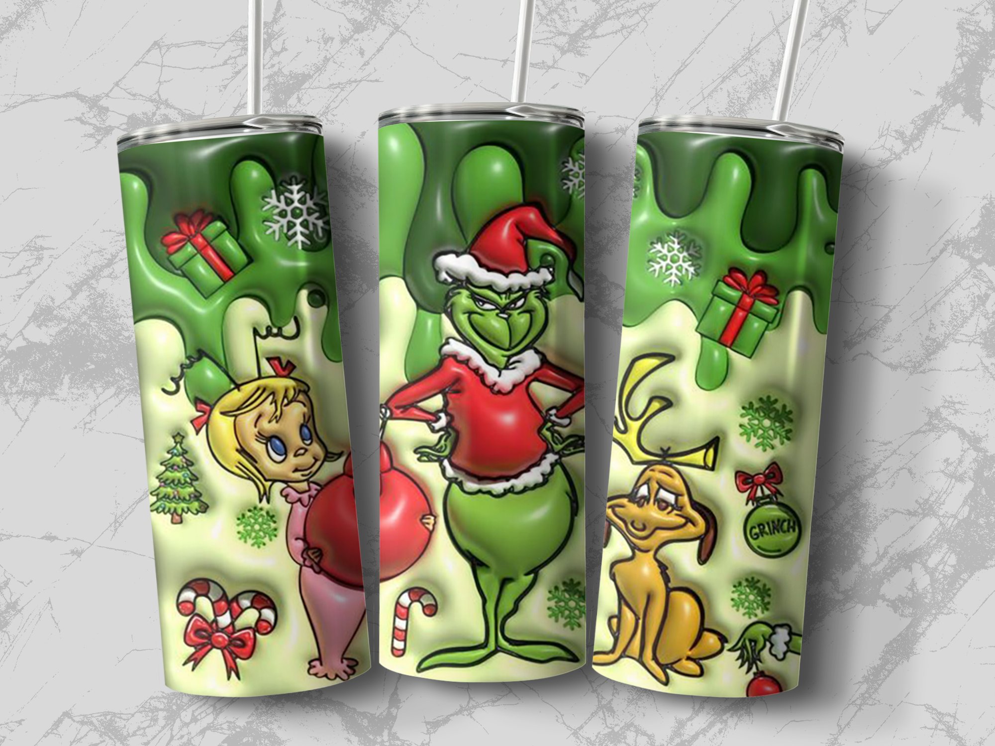 Grinch Christmas Skinny Tumbler, Holiday Gift for Kids, Christmas Cheer, Unique Fun Design, Cute Grinch Theme, Summer Holiday Party - Image 4