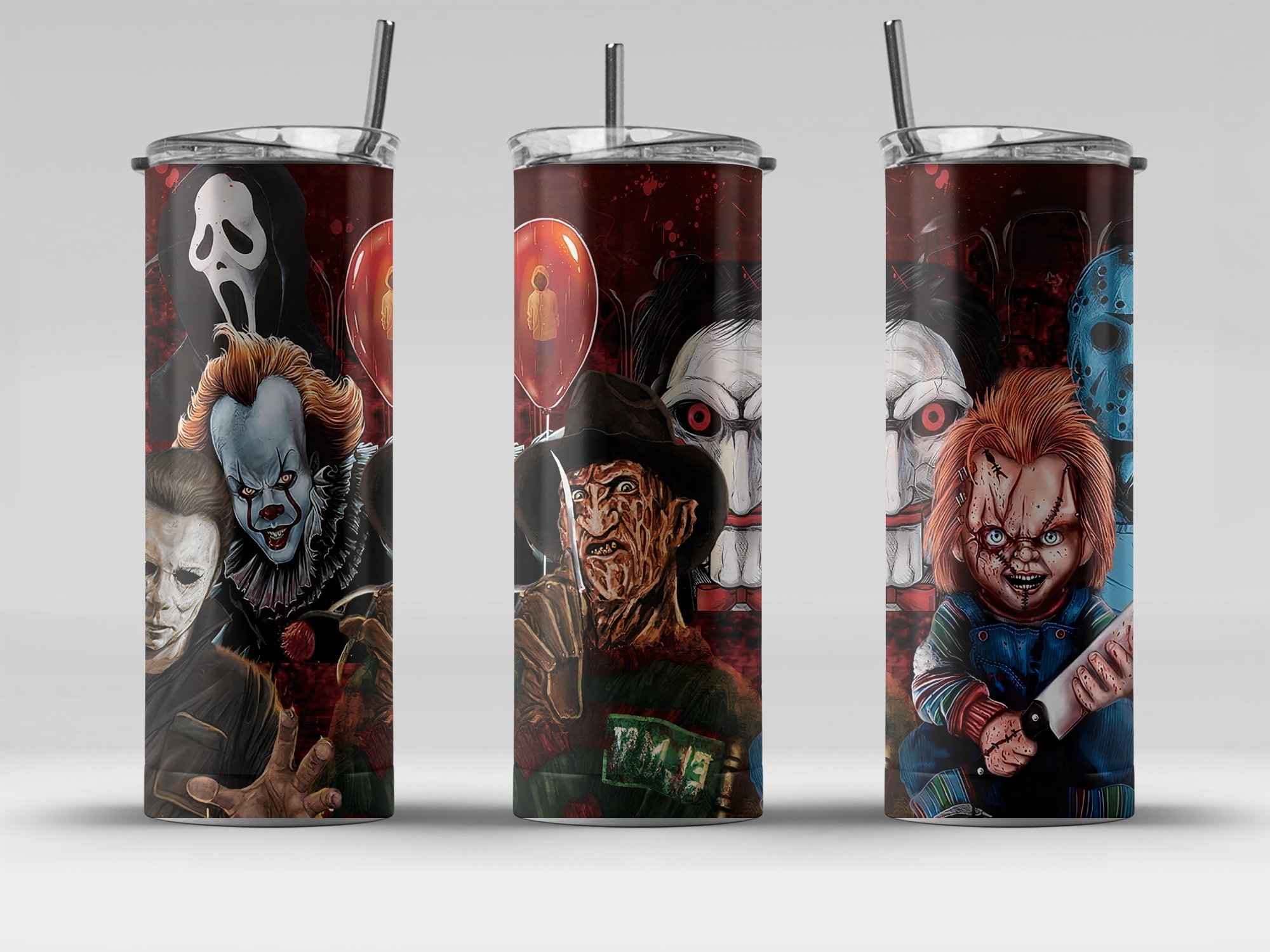 Horror Movie Icons Tumbler, 20oz Skinny Tumbler for Horror Fans, Halloween Gift Tumbler, Creepy Characters Tumbler, Scary Movie Fan Tumbler - Image 4