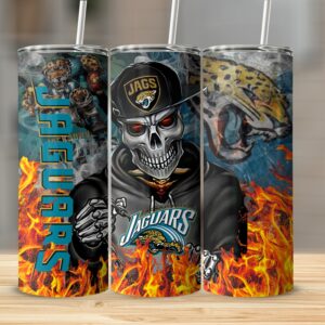 Jaguars Sports Team Skull Design Tumbler, Distinctive Supporter Merchandise, Eye-Catching Tumbler Art, Customizable Drinkware