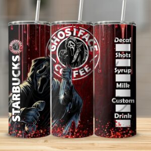 Ghostface Inspired Tumbler, 20oz Skinny Tumbler, Horror Movie Tumbler, Creepy Coffee Tumbler, Reusable Metal Tumbler, Horror Fan Gift