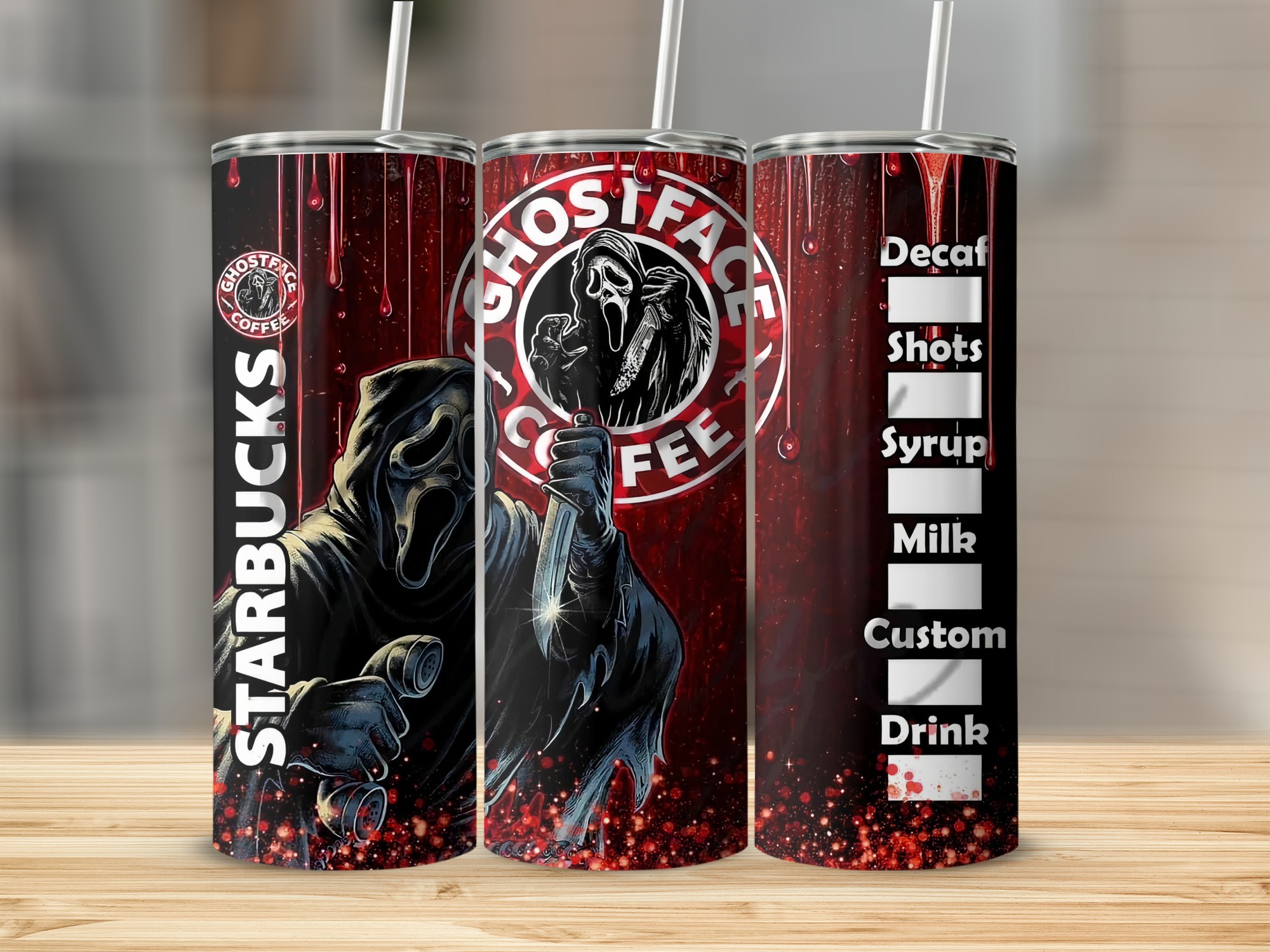 Ghostface Inspired Tumbler, 20oz Skinny Tumbler, Horror Movie Tumbler, Creepy Coffee Tumbler, Reusable Metal Tumbler, Horror Fan Gift