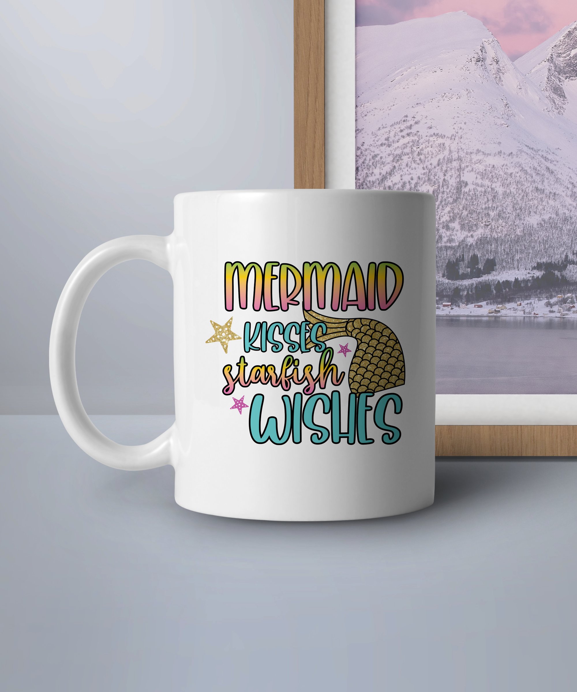Mermaid Kisses Starfish Wishes Mug, Cute Mermaid Mug, Inspirational Mug, Ocean Theme Mug, Mermaid Tail Mug, Sea Lover Gift Mug - Image 4