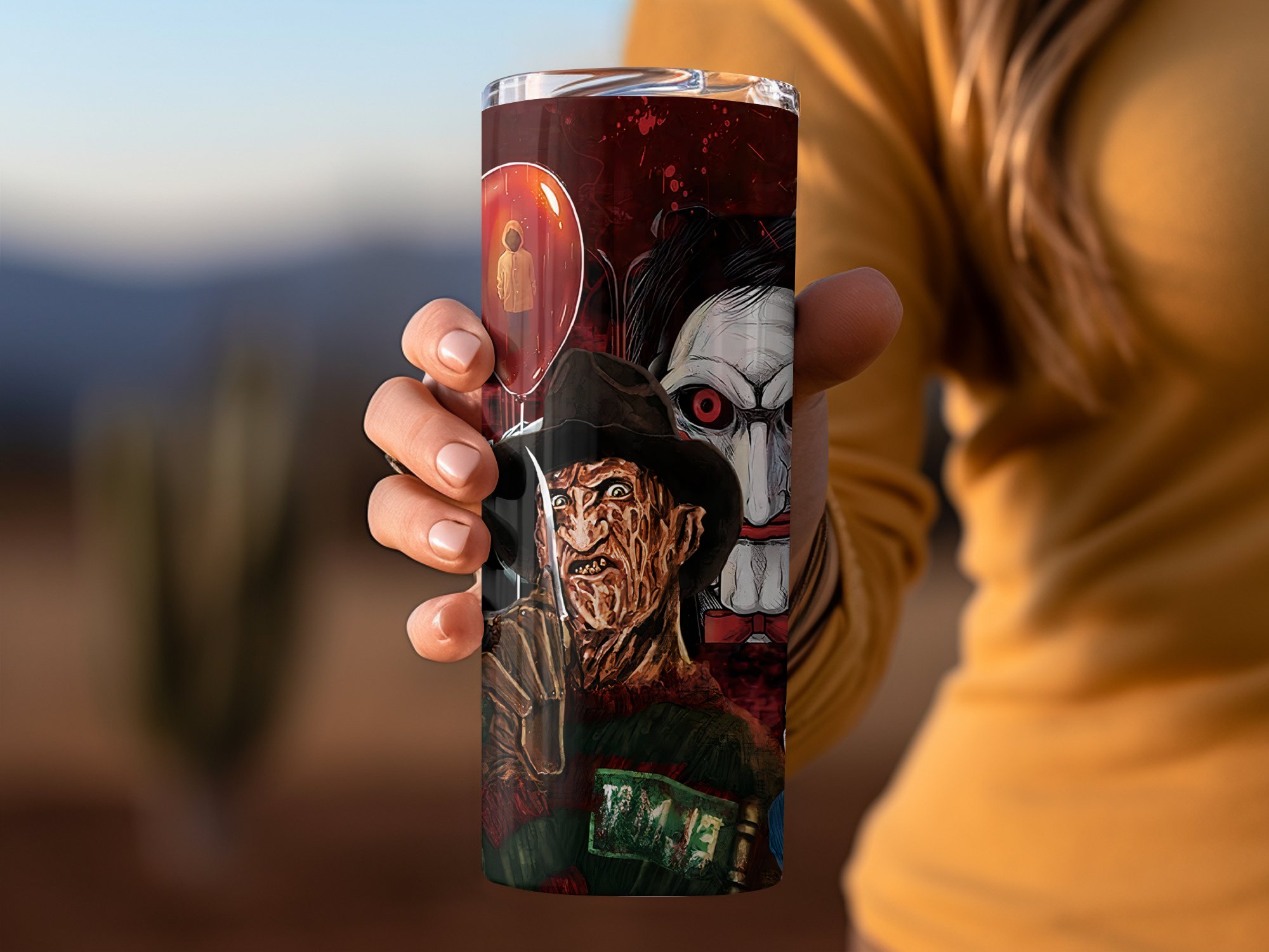 Horror Movie Icons Tumbler, 20oz Skinny Tumbler for Horror Fans, Halloween Gift Tumbler, Creepy Characters Tumbler, Scary Movie Fan Tumbler - Image 3